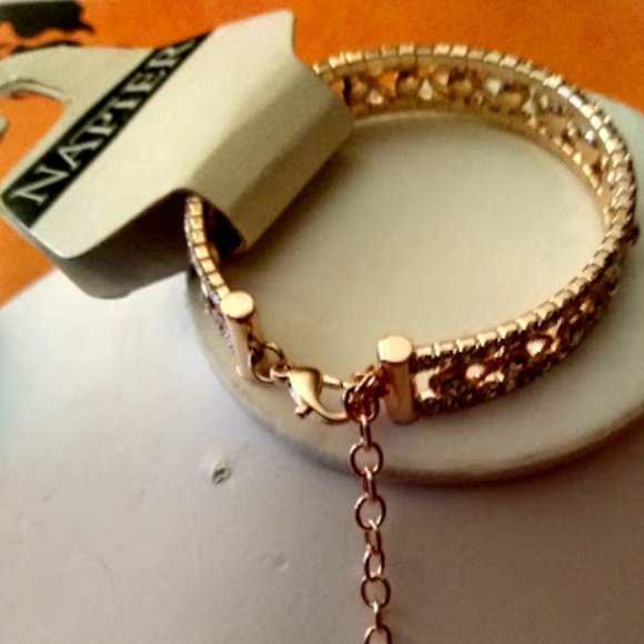 NAPIER Glam Rose Gold Clear Crystal/Textured Detail Flex Cuff Bracelet**NEW! - Picture 2 of 6